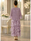 billige Mammas kjolesett-Todelt A-linje Ankellengde Gjestekjole til bryllup Løstsittende Kjole til brudens mor 3/4 ermer Øsehals Elegant Enkel Fritid Formell Bryllupsgjest Ferie Chiffon Innpakking inkludert med Blomstertrykk