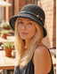 voordelige Dameshoeden-Dames bucket hat van geweven polyester met leren riem, lichtgewicht zomerzonnehoed voor vakantie, strand, casual buitenactiviteiten en dagelijks gebruik.