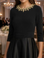 preiswerte A-Linie Abendkleider-A-Linie Bodenlang Abendkleid Elegant Glitzernd Verschönert Dreiviertelarm Rundhalsausschnitt Abendgesellschaft Hochzeit Satin Stretch-Crêpe mit Falten Perlen Perlenstickerei