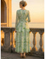 billige Ankellengde-A-linje Kjoler Ankellengde Festkjole Cocktail Kjole Kjole til brudens mor Langermet Øsehals Elegant Årgang Formell Bryllupsgjest Ferie Chiffon med Blomstertrykk Drapert Broderi