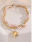 ieftine Colier de damă-Colier stratificat pentru femei cu imitație de perle, pietre roz și mărgele aurii, design elegant cu pandantiv tip choker, pentru purtare zilnică, vacanță, petrecere în grădină și ocazii semi-formale