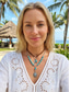 cheap Women's Necklace-Women's Bohemian Layered Necklace with Turquoise Beads, Silver Chain, Feather &amp; Flower Pendant, Faux Suede Strap, Casual and Vacation