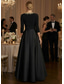 preiswerte A-Linie Abendkleider-A-Linie Bodenlang Abendkleid Elegant Glitzernd Verschönert Dreiviertelarm Rundhalsausschnitt Abendgesellschaft Hochzeit Satin Stretch-Crêpe mit Falten Perlen Perlenstickerei