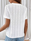 preiswerte Einfarbiges T-Shirt-Damen Spitzentops Spitze Elegant Bohemien Tropisch Kurzarm Rundhalsausschnitt Normale Oberteile Lässig Täglich Ausgehen Weiß Sommer Frühling