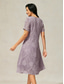 baratos Vestido Simples-Mulheres Minivestido Vestido de turno Elegante Côr Sólida Manga Curta Gola Redonda Lilás