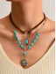 cheap Women's Necklace-Women's Bohemian Layered Necklace with Turquoise Beads, Silver Chain, Feather &amp; Flower Pendant, Faux Suede Strap, Casual and Vacation