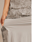 cheap Floral Dress-Women's Maxi Dress A Line Dress Elegant Evening Party Lace up Sequins Floral Short Sleeve Crew Neck Light Grey
