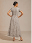 cheap Floral Dress-Women's Maxi Dress A Line Dress Elegant Evening Party Lace up Sequins Floral Short Sleeve Crew Neck Light Grey