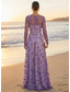 cheap Floor Length-A-Line Dress Floor Length Party Dress Cocktail Dress Mother of the Bride Dress Long Sleeve Crew Neck Elegant Vintage Luxurious Formal Wedding Guest Engagement Party Lace Tulle with 3D Flowers Pleats