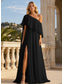 cheap Long Dresses &amp; Gowns-A-Line Floor Length Prom Dresses Elegant Sleeveless One Shoulder Formal Wedding Guest Stretch Chiffon with Ruffles Slit