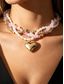 ieftine Colier de damă-Colier stratificat pentru femei cu imitație de perle, pietre roz și mărgele aurii, design elegant cu pandantiv tip choker, pentru purtare zilnică, vacanță, petrecere în grădină și ocazii semi-formale