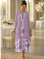 abordables Ensembles de robes pour maman-Deux Pièces Ligne A Longueur cheville Robe d'invité de mariage Ample Robe de Mère de Mariée  Manche 3/4 Col Rond Élégant Simple Occasionnel Formel robe demoiselle d honneur Fête Chiffon Robes avec