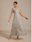cheap Floral Dress-Women's Maxi Dress A Line Dress Elegant Evening Party Lace up Sequins Floral Short Sleeve Crew Neck Light Grey