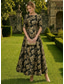 preiswerte Cocktailkleider-A-Linie Knöchellänge Abendkleid Cocktailkleider Elegant Blumen Kurzarm U-Boot-Ausschnitt Hochzeit Formell Jacquard Tiefer Wasserfall-Rückenausschnitt mit Blumenmuster Falten