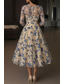 cheap Cocktail Dresses-A-Line Ankle Length Tea Length Cocktail Dresses Party Dresses Elegant Vintage Floral 3/4 Length Sleeve V Neck Wedding Formal Burnout Velvet with Color Block