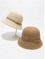 voordelige Dameshoeden-Dames bucket hat van geweven polyester met leren riem, lichtgewicht zomerzonnehoed voor vakantie, strand, casual buitenactiviteiten en dagelijks gebruik.