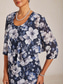 abordables Blouses Florales-Femmes Hauts Élégants Fleuri Graphique Élégant Vacances Manche 3/4 Col en V Hauts courts Mariage à la plage Occasionnel robe demoiselle d honneur bleu marine Été Printemps Automne