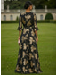 ieftine Lungimea podelei-Linia -A Rochii Lungime Podea Rochie de petrecere Rochie de Cocktail Rochie Mama Miresei Lungime Manșon 3/4 Bateau Elegant Epocă Oficial Invitat la nunta Concediu Cu Foiţă Tricot cu Imprimeu Floral