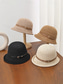 voordelige Dameshoeden-Dames bucket hat van geweven polyester met leren riem, lichtgewicht zomerzonnehoed voor vakantie, strand, casual buitenactiviteiten en dagelijks gebruik.