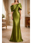 cheap Sheath Evening Dresses-Sheath Column Floor Length Evening Gown Formal Dress Elegant Glittering Sleeveless One Shoulder Wedding Formal Taffeta Cowl Back with Bow(s) Ruched