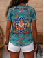 cheap Boho tee-Women's T Shirt Print Floral Graphic Geometric Vintage Stylish Casual Short Sleeve Crew Neck V Neck Round Neck Regular Tops Casual Daily Weekend Brown Green Summer Spring Fall Winter