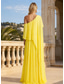 cheap Long Dresses &amp; Gowns-A-Line Floor Length Prom Dresses Elegant Sleeveless One Shoulder Formal Wedding Guest Stretch Chiffon with Ruffles Slit