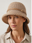 voordelige Dameshoeden-Dames bucket hat van geweven polyester met leren riem, lichtgewicht zomerzonnehoed voor vakantie, strand, casual buitenactiviteiten en dagelijks gebruik.