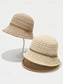 voordelige Dameshoeden-Dames bucket hat van geweven polyester met leren riem, lichtgewicht zomerzonnehoed voor vakantie, strand, casual buitenactiviteiten en dagelijks gebruik.