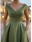 ieftine Rochii de seară în linie A-Linia -A Lungime Podea Rochii de seara Rochie De Bal Rochie formală Elegant Fără manșon De Pe Umăr Nuntă Oficial Buzunar Satin cu Pliuri Rochie cu fanta