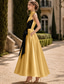 preiswerte Cocktailkleider-A-Linie Knöchellänge Cocktailkleider Partykleider Elegant seidig Ärmellos Rundhalsausschnitt Hochzeit Formell Tasche Satin mit Schleife(n) Perlenstickerei