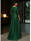 abordables Vestidos de cóctel-Corte A Vestido alto-bajo Vestido Midi Vestidos de coctel Elegante Alfombra Roja Manga 3/4 Escote Barco Boda Formal Tafetán Satén elástico con Lazo(s) Plisado