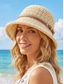 voordelige Dameshoeden-Dames bucket hat van geweven polyester met leren riem, lichtgewicht zomerzonnehoed voor vakantie, strand, casual buitenactiviteiten en dagelijks gebruik.