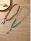 cheap Women's Necklace-Women's Bohemian Layered Necklace with Turquoise Beads, Silver Chain, Feather &amp; Flower Pendant, Faux Suede Strap, Casual and Vacation