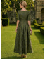 preiswerte Cocktailkleider-A-Linie Knöchellänge Abendkleid Cocktailkleider Elegant Blumen Halbarm U-Boot-Ausschnitt Hochzeit Formell Jacquard Tiefer Wasserfall-Rückenausschnitt mit Falten