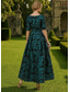 preiswerte Cocktailkleider-A-Linie Knöchellänge Abendkleid Cocktailkleider Elegant Blumen Kurzarm U-Boot-Ausschnitt Hochzeit Formell Jacquard Tiefer Wasserfall-Rückenausschnitt mit Blumenmuster Falten