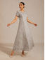 cheap Floral Dress-Women's Maxi Dress A Line Dress Elegant Evening Party Lace up Sequins Floral Short Sleeve Crew Neck Light Grey