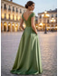 ieftine Rochii de seară în linie A-Linia -A Lungime Podea Rochii de seara Rochie De Bal Rochie formală Elegant Fără manșon De Pe Umăr Nuntă Oficial Buzunar Satin cu Pliuri Rochie cu fanta