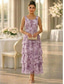 abordables Ensembles de robes pour maman-Deux Pièces Ligne A Longueur cheville Robe d'invité de mariage Ample Robe de Mère de Mariée  Manche 3/4 Col Rond Élégant Simple Occasionnel Formel robe demoiselle d honneur Fête Chiffon Robes avec