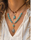cheap Women's Necklace-Women's Bohemian Layered Necklace with Turquoise Beads, Silver Chain, Feather &amp; Flower Pendant, Faux Suede Strap, Casual and Vacation