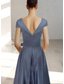 abordables Robes de cocktail-Ligne A Longueur cheville Robes de Cocktail Robes de soirée Élégant Soyeux Manche Courte Col en V Mariage Formel Poche Satin avec Noeud(s) Perlage