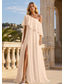 cheap Long Dresses &amp; Gowns-A-Line Floor Length Prom Dresses Elegant Sleeveless One Shoulder Formal Wedding Guest Stretch Chiffon with Ruffles Slit