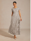 cheap Floral Dress-Women's Maxi Dress A Line Dress Elegant Evening Party Lace up Sequins Floral Short Sleeve Crew Neck Light Grey