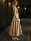 abordables Robes de cocktail-Ligne A Longueur cheville Robes de Cocktail Élégant Quotidien Soyeux manche longue Col Bateau Soirée Formel Satin avec Fleurs 3D