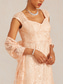 voordelige Bloemenjurk-Dames Maxi-jurk Schede jurk Trompet- zeemeerminjurk Elegant Bruiloft gast Cocktailparty Pailletten Kant Geborduurd Bloemig Korte mouw V-hals Champagne