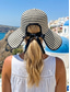 baratos Chapéus Femininos-Chapéu de sol feminino listrado e dobrável, chapéu de praia de poliéster com aba larga, boné de viagem de verão fácil de guardar, chapéu elegante com proteção UV.