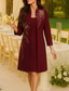 baratos Comprimento do chá-Vestido de Baile Comprido Sheath  Coluna Conjunto de Dois Peças Vestido de Festa Vestido Cocktail Mãe da Noiva Manga Longa Decote Redondo Elegante Vintage Festa com Bordado