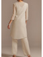 cheap Mom's Pant Suits-Jumpsuit Pantsuit Floor Length Mother of the Bride Dress 3/4 Length Sleeve Jewel Neck Elegant Formal Wedding Guest Chiffon Lace with Beading Appliques