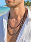 economico Gioielli da uomo-Collana da uomo a doppio strato con perline di agata nera naturale, gioiello bohémien a catena di pietre a strati per vacanze estive al mare e abbigliamento casual