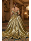 preiswerte Empire-Waist-Abendkleider-A-Linie Bodenlang Abiballkleider Abendkleid Ballkleid Festliche Kleidung Promi-Stil Glanz &amp; Glamour Roter Teppich Ärmellos Schulterfrei Karneval Hochzeitsempfang Satin mit Gerafft