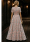 preiswerte Cocktailkleider-A-Linie Bodenlang Abendkleid Cocktailkleider Elegant Glitzern Verschönert Kurzarm U-Boot-Ausschnitt Hochzeit Formell Samt mit Glitzer Falten Paillette